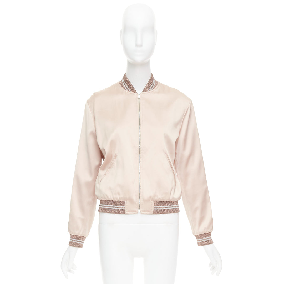 SAINT LAURENT 2016 Hedi Slimane blush satin Love sequin bomber FR36 S