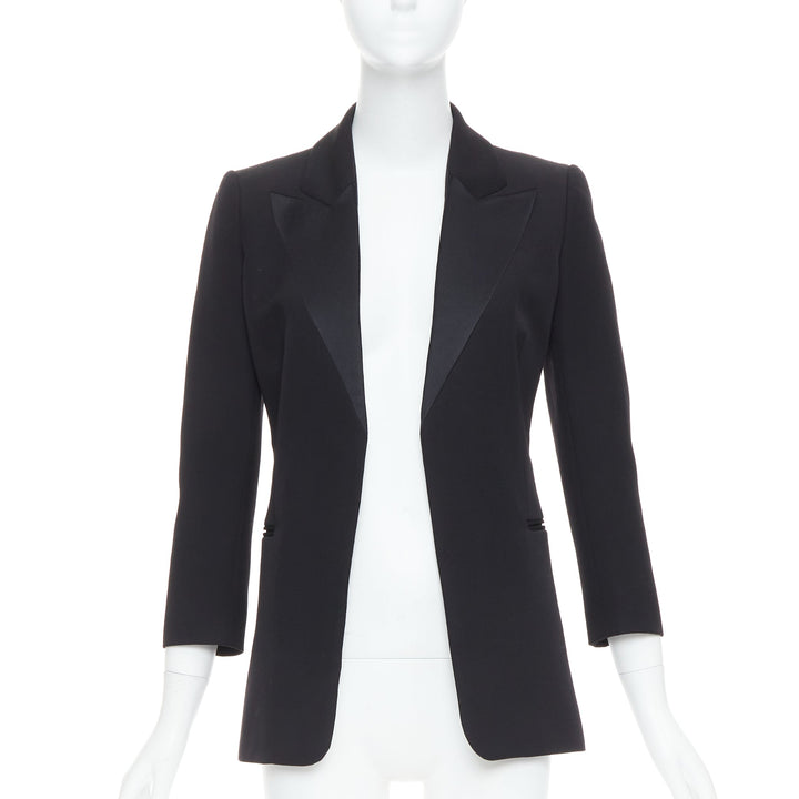 LANVIN Alber Elbaz black wool silk Trompe Loeil pressed peak lapel blazer FR36 S