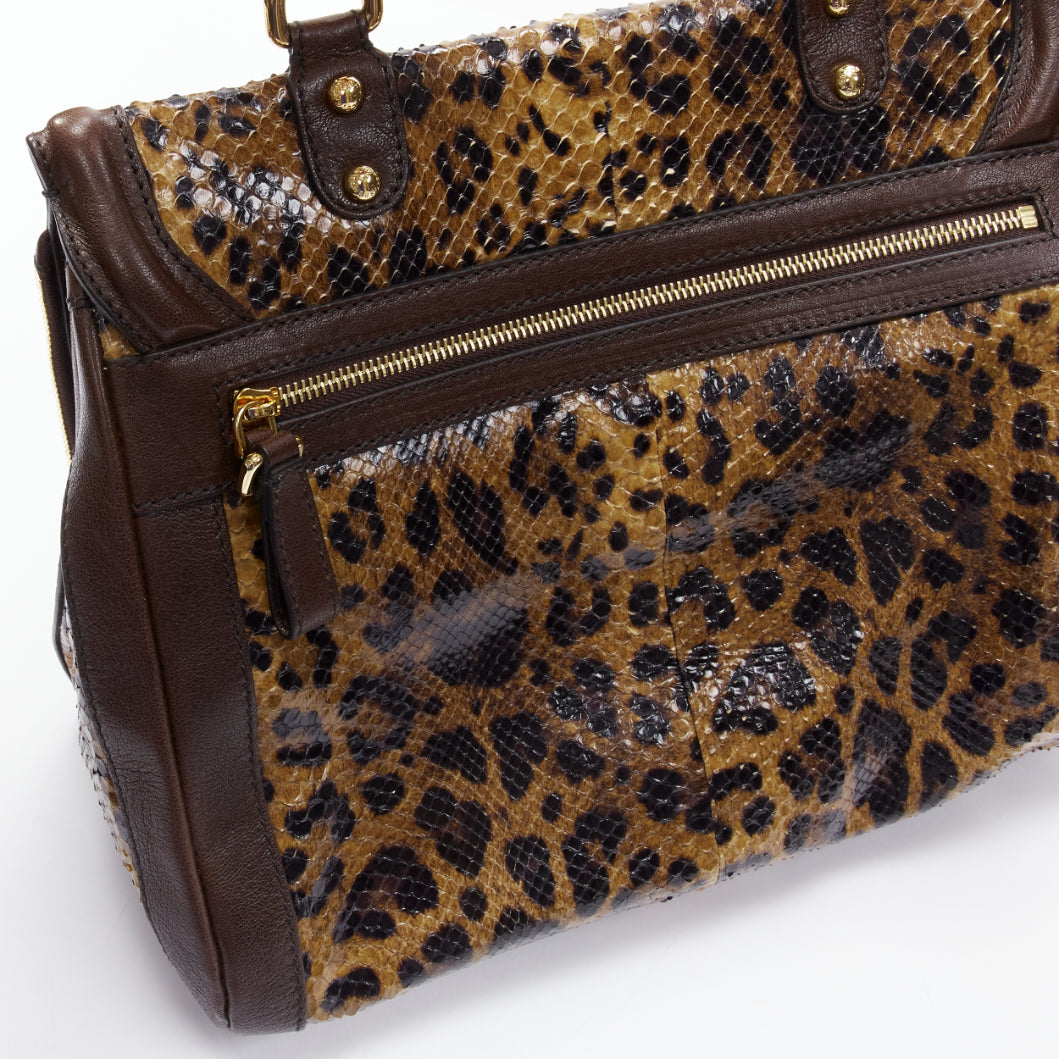 DOLCE GABBANA Sicily brown leopard print scaled leather satchel bag