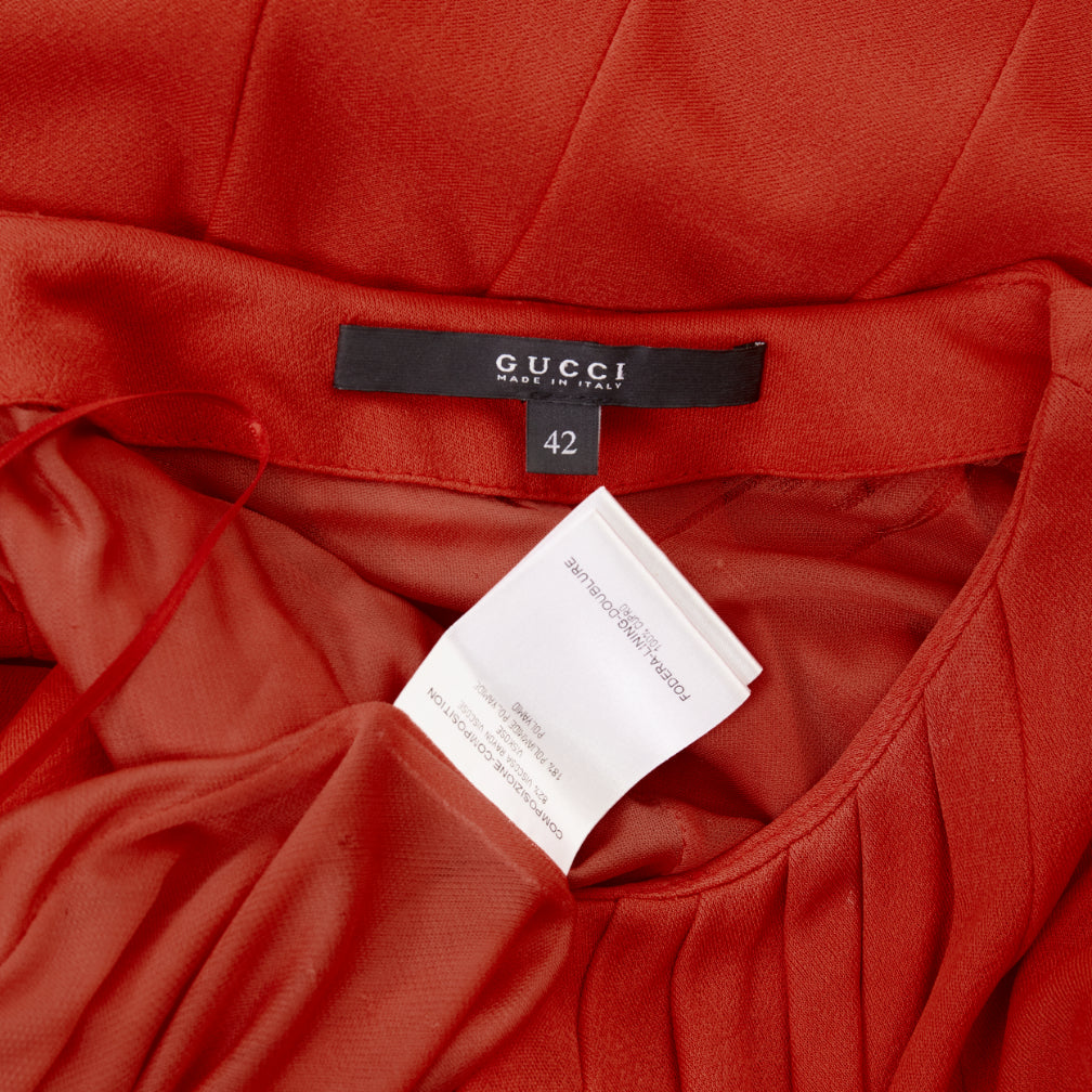 GUCCI 2007 red viscose blend keyhole pleated draped dress IT42 M