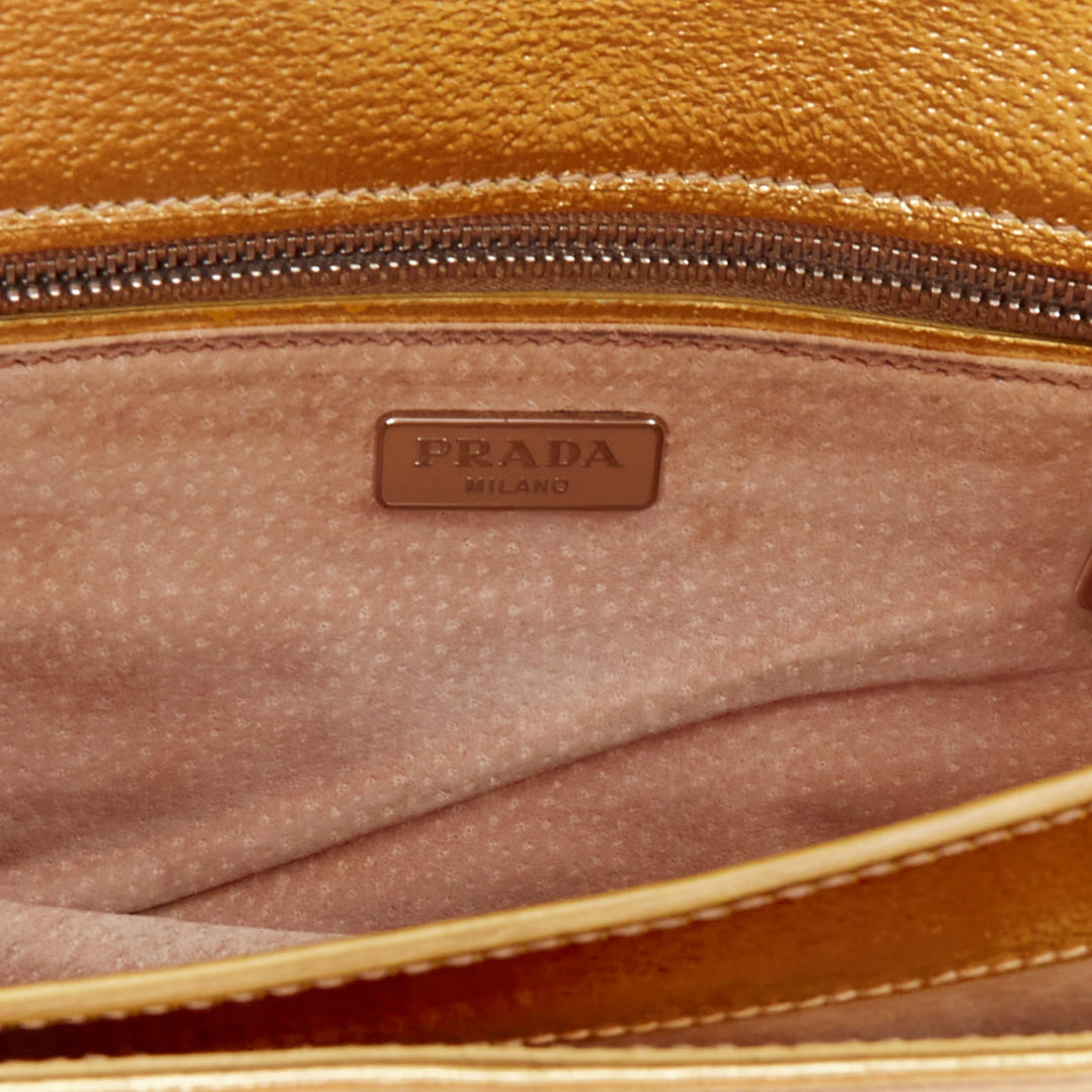 PRADA Vintage gold metallic leather silver logo flap crossbody bag