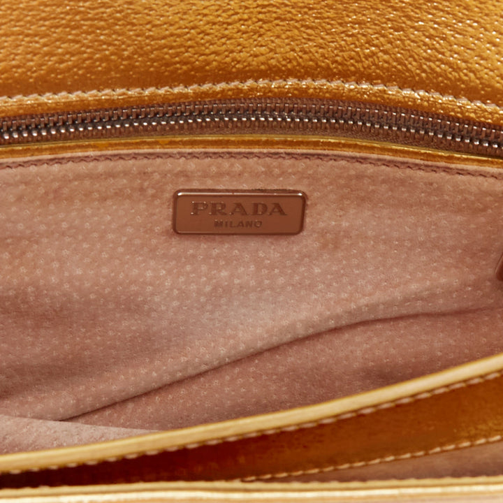 PRADA Vintage gold metallic leather silver logo flap crossbody bag