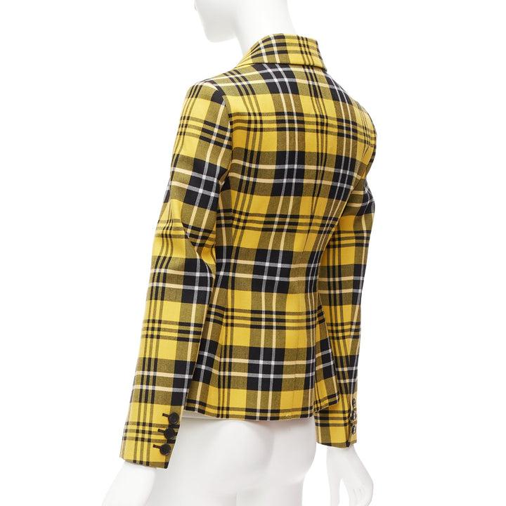 CHRISTIAN DIOR 2022 Runway yellow tartan virgin wool bar jacket blazer FR34