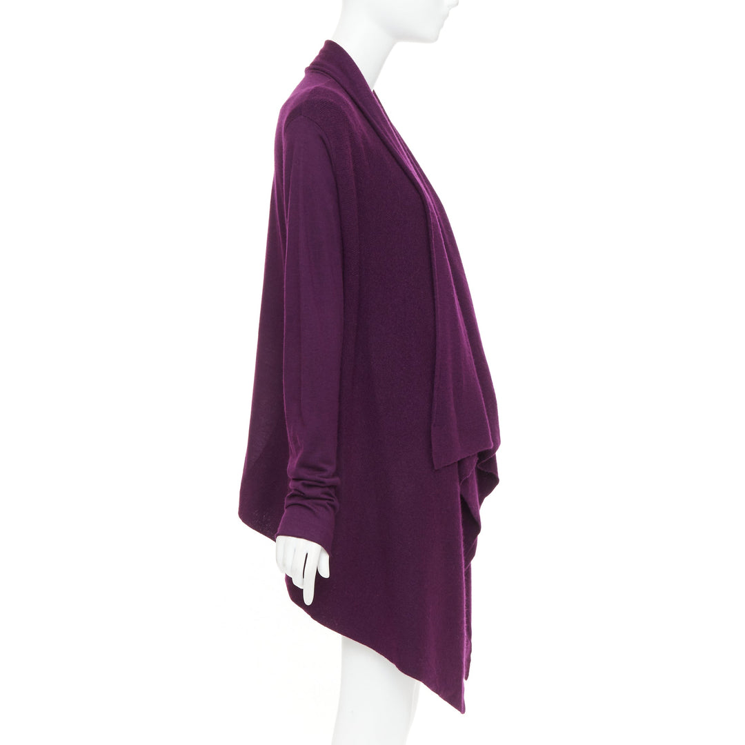 DONNA KARAN maroon purple cashmere wool silk sweater draped cardigan twin set L