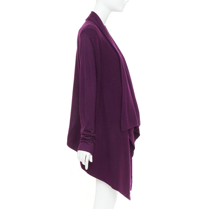 DONNA KARAN maroon purple cashmere wool silk sweater draped cardigan twin set L