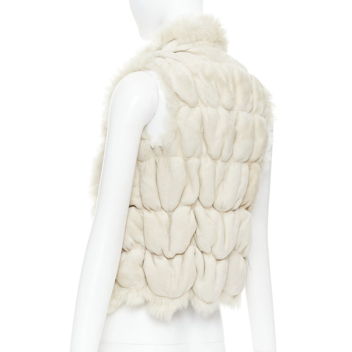 JOSEPH beige lambskin leather fur elastic stitching bolero vest FR36 S