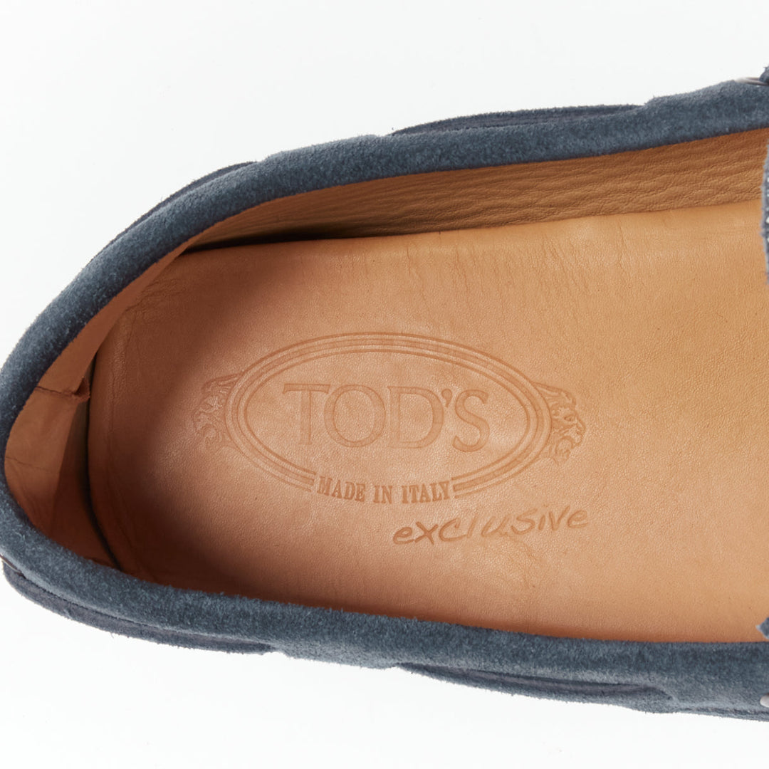 TOD'S Gommino navy suede white top dot sole driving loafers UK8 EU42