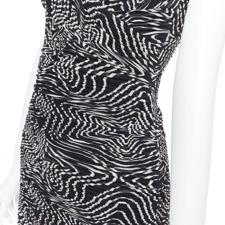 VERSACE 100% silk black white swirl print ruche pleated cocktail dress IT38 S