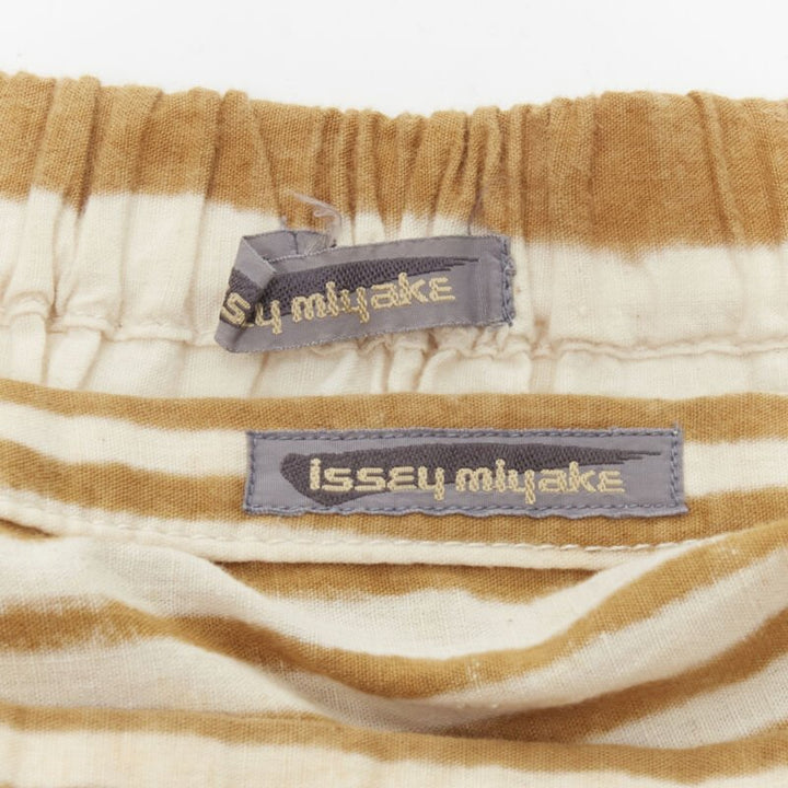 ISSEY MIYAKE 1980's Vintage beige yellow tribal stripe boxy top skirt set