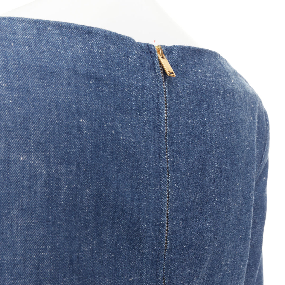 OLD CELINE 2011 Phoebe Philo blue denim bateau boat neck 3/4 sleeve top FR40 S
