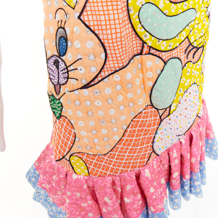 MOSCHINO COUTURE! 2022 Runway Calico Animals pink sequinned beaded dress IT40 S