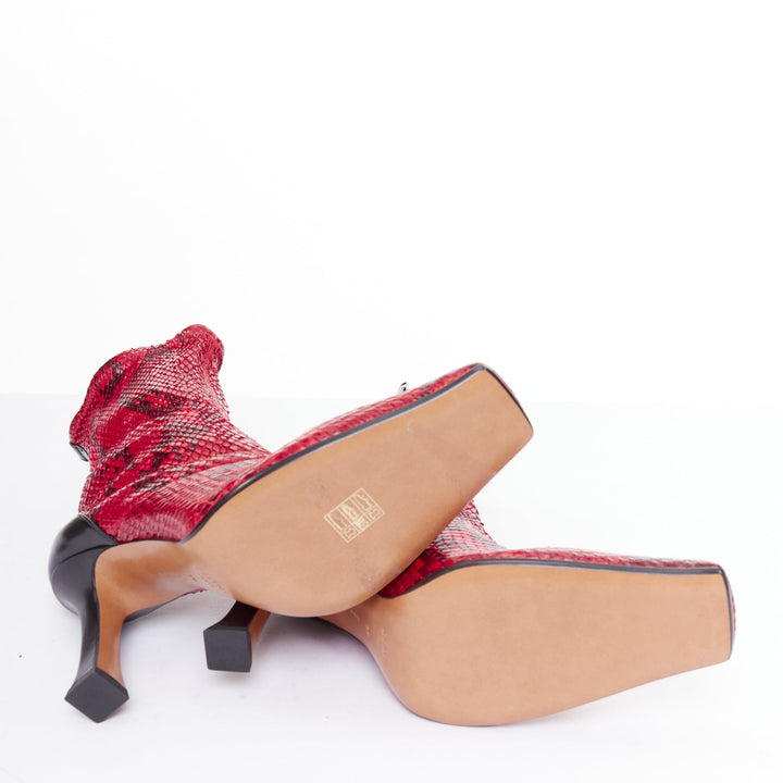 OLD CELINE Phoebe Philo Madame Flared red leather square toe ankle boots EU39