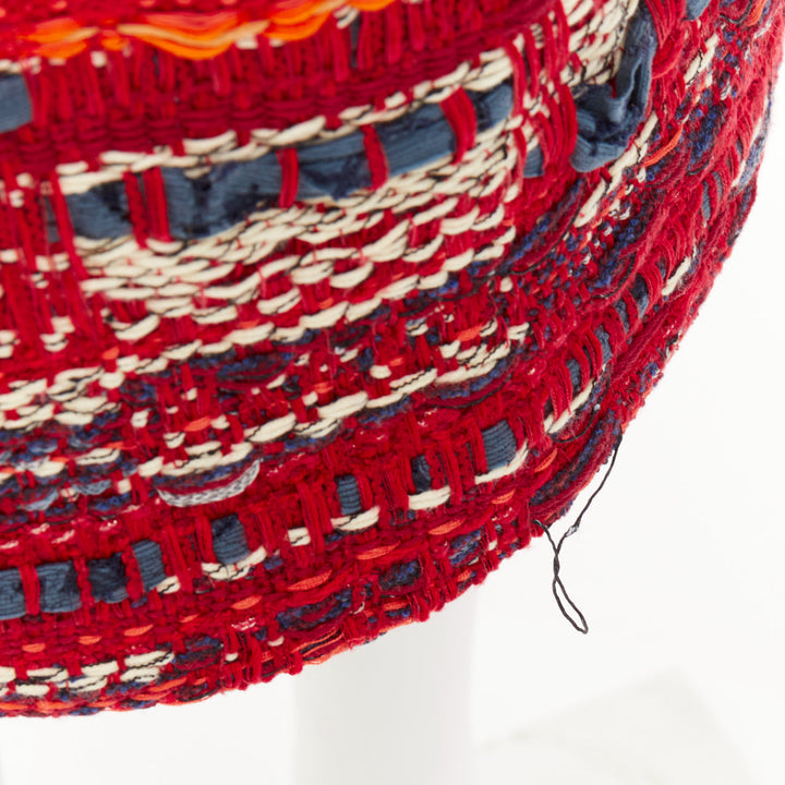 CHANEL 2013 Paris Dallas red multicolor cotton tweed fringe wrap skirt FR40 L