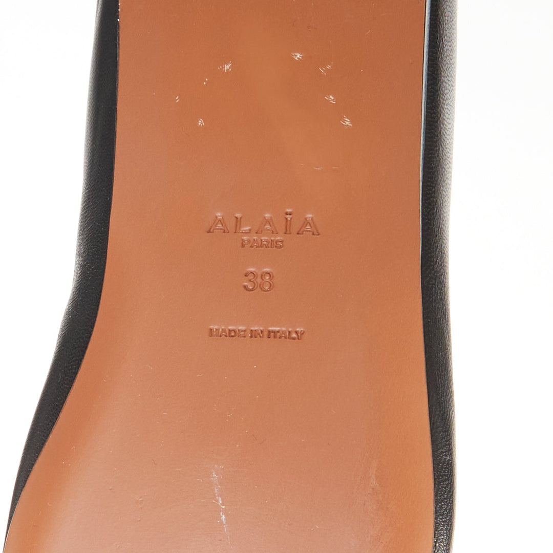 ALAIA 2022 Runway La Babouche black leather pointed toe ring slip on mules EU38