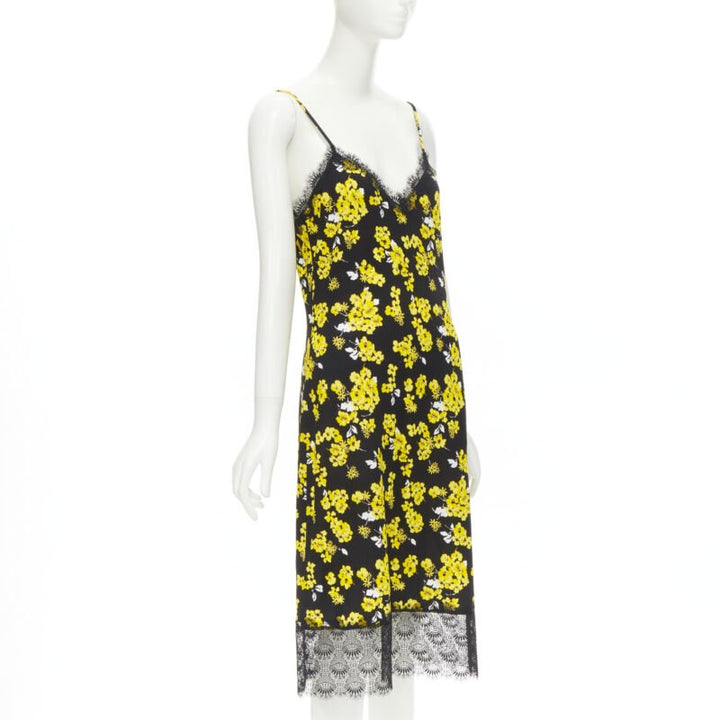 MICHAEL MICHAEL KORS black yellow floral print lace trimmed summer dress M