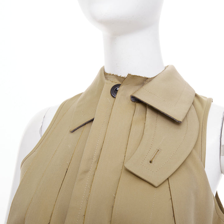 SACAI 2024 Runway sleeveless asymmetric khaki cotton blend trench dress JP1 S
