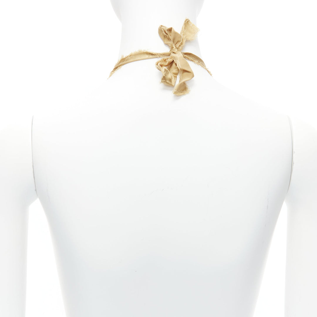 LANVIN ALBER ELBAZ gold silk ribbon cream pearl wrap long necklace