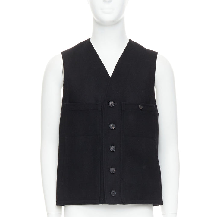 CHRISTOPHE LEMAIRE black 100% virgin wool cotton waist coat vest Sz3