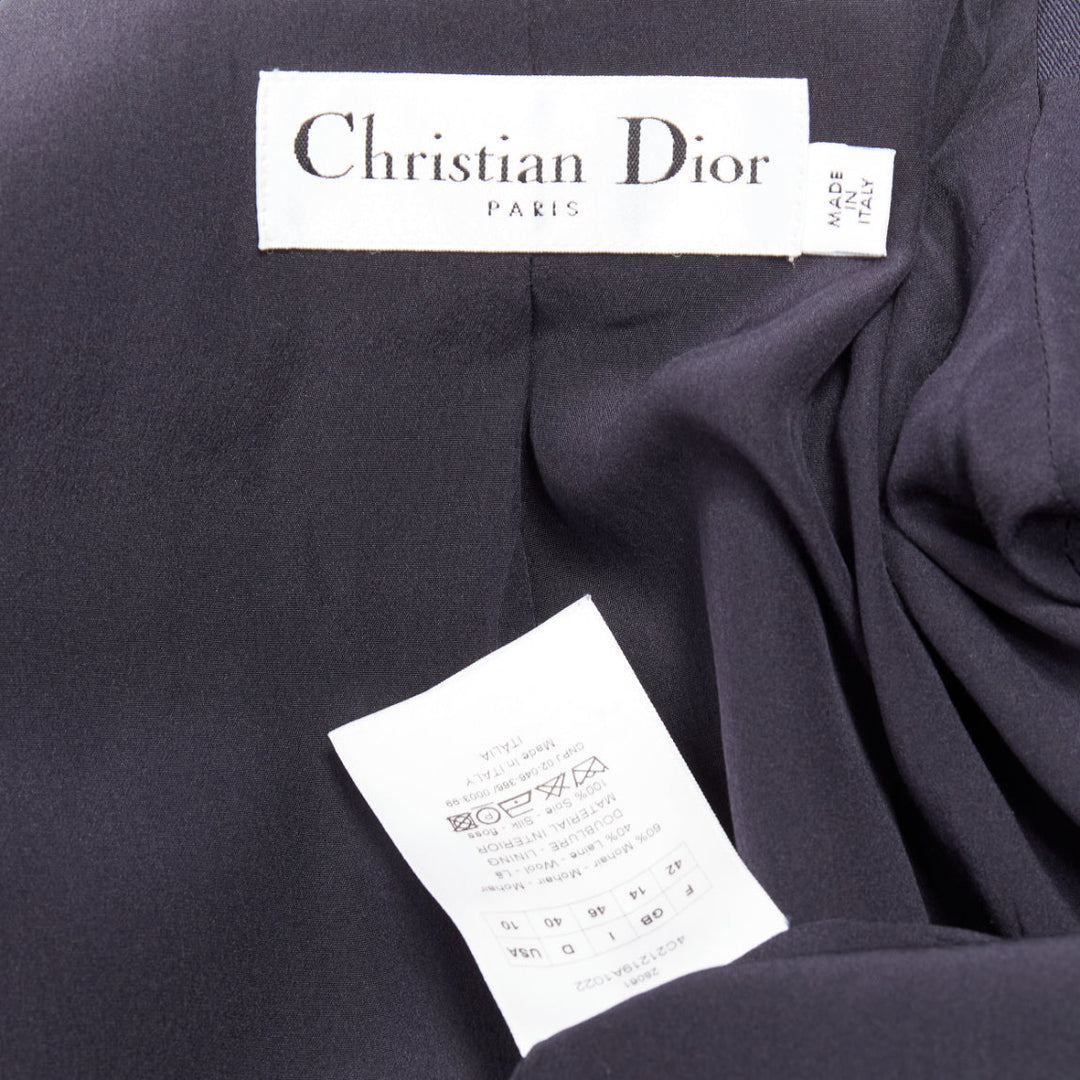 CHRISTIAN DIOR Bar navy mohair wool double breasted silk lined blazer FR42 XL
