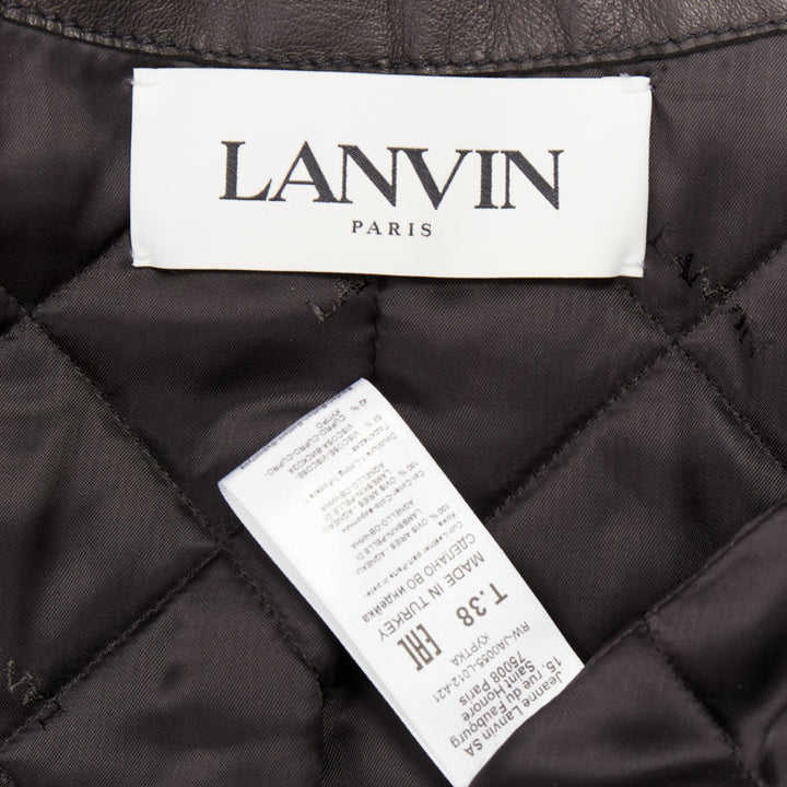 LANVIN 2021 black lambskin leather shearling collar crop aviator bomber FR38 M