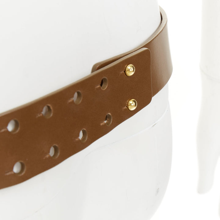 GUCCI 2012 Runway gold metal bar plate brown smooth leather wide waist belt 80cm