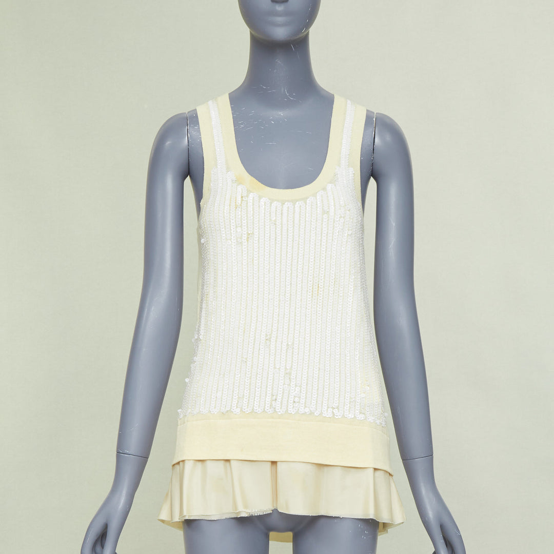 SACAI 2007 yellow cotton white sequin trim cardigan sweater vest twin set JP2 M