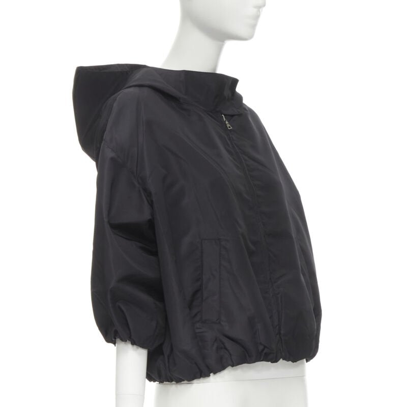 PRADA Vintage 2006 black silk taffeta rounded bubble cut hooded jacket IT40 S