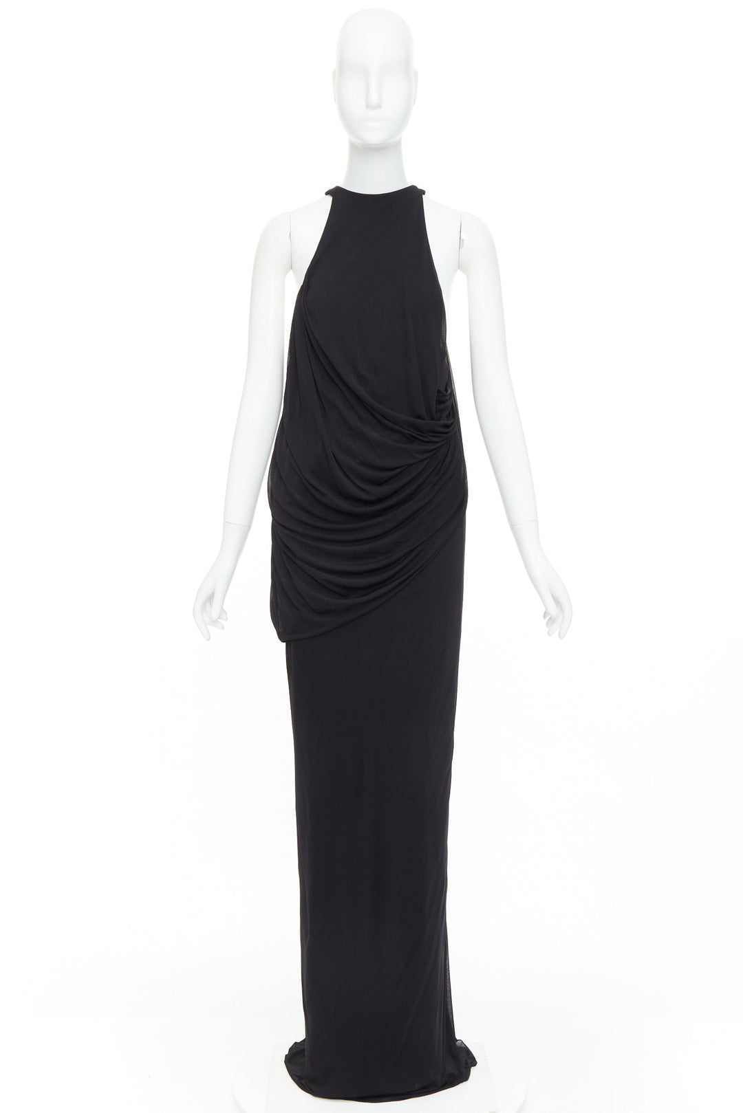 SAINT LAURENT 2023 black halter goddess grecian draped gown dress FR38 M