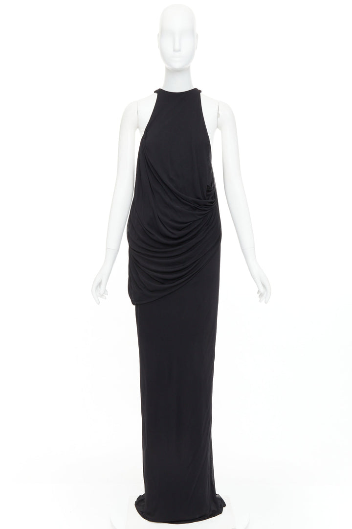 SAINT LAURENT 2023 black halter goddess grecian draped gown dress FR38 M