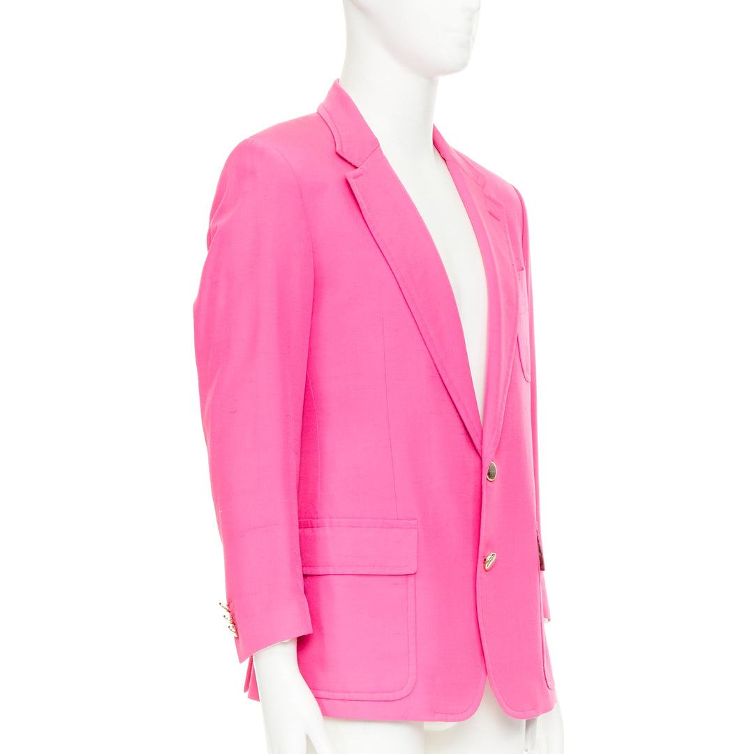 ETRO 100% silk magenta pink  pocket flap single breasted blazer IT54 2XL