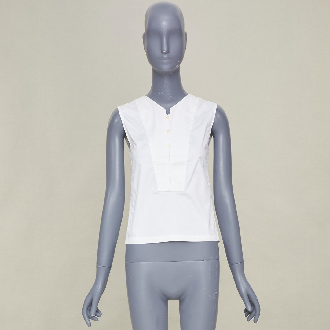 LEMAIRE 2020 Bib Panel Split Neck optical white cotton blend minimal top FR34 XS