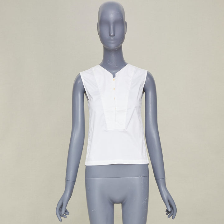 LEMAIRE 2020 Bib Panel Split Neck optical white cotton blend minimal top FR34 XS