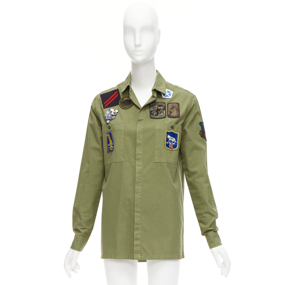 MR AND MRS ITALY khaki green beaded badges military safari shirt IT38 XS