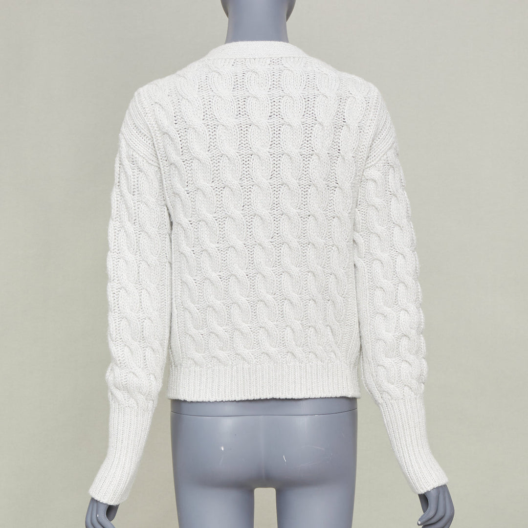 GUCCI 2024 Runway grey lurex metallic cable knit wool cashmere cardigan XS
