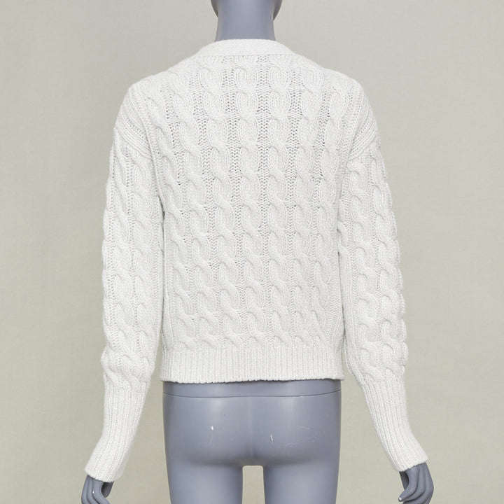 GUCCI 2024 Runway grey lurex metallic cable knit wool cashmere cardigan XS