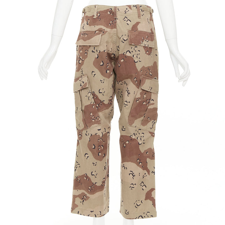 REDONE Desert Camo beige brown cotton blend camouflage cargo cropped pants S