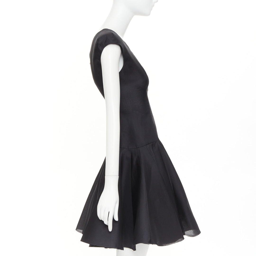 VICTORIA BECKHAM black tailored cap sleeve structured fit flare dress UK12 L