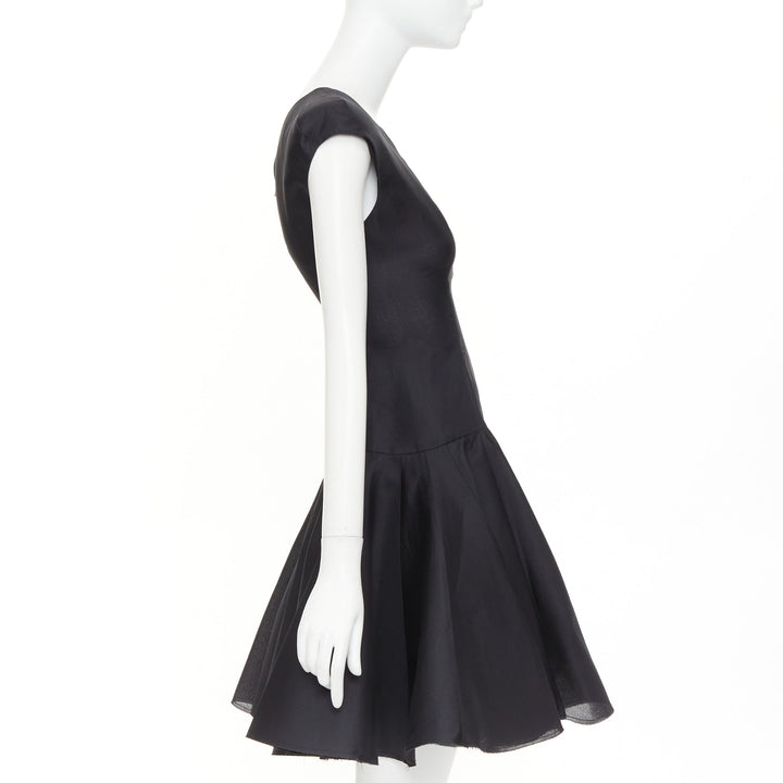 VICTORIA BECKHAM black tailored cap sleeve structured fit flare dress UK12 L