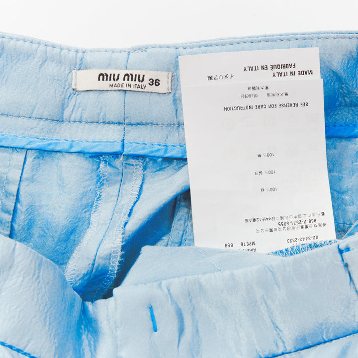 MIU MIU 2009  100% silk baby blue pleated front rolled leg wide shorts IT36 XXS