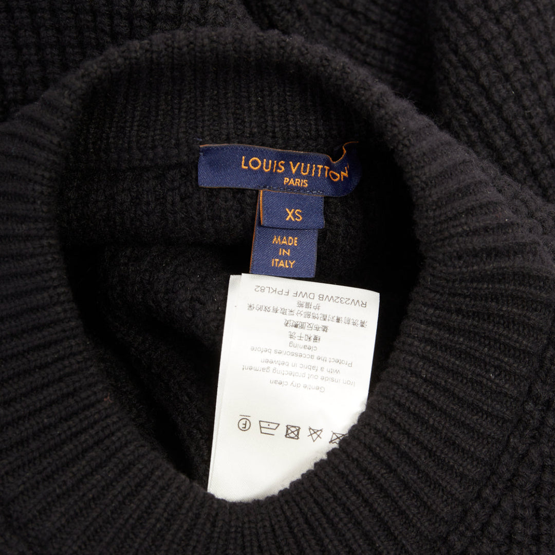 LOUIS VUITTON 2023 LV Street Sign leather wool cashmere waffle knit sweater XS