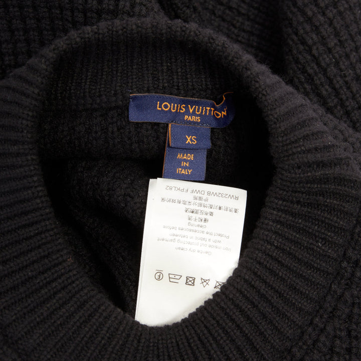LOUIS VUITTON 2023 LV Street Sign leather wool cashmere waffle knit sweater XS