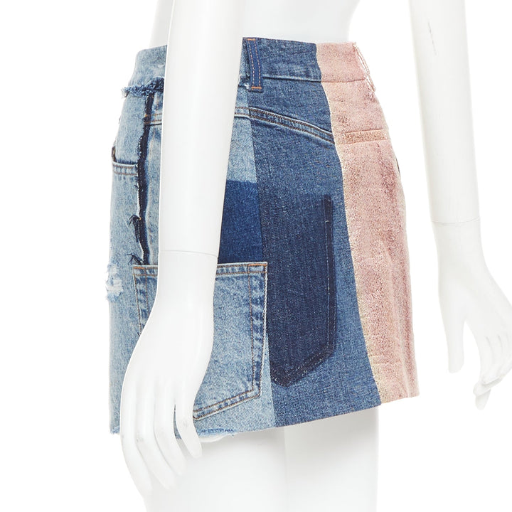 DOLCE GABBANA Denim Minirock gold blue jacquard patchwork mini skirt IT38 XS