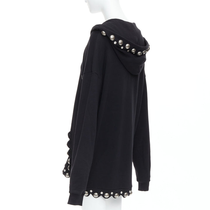 AREA Crystal Dome black cotton silver stud embellished hoodie XS