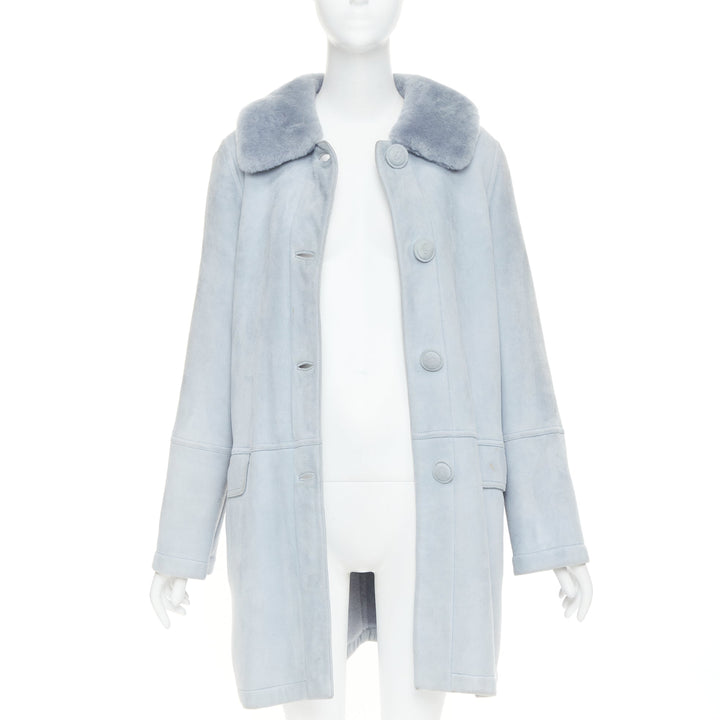 CHRISTIAN DIOR Vintage 2017 John Galliano powder blue dyed rabbit fur coat S