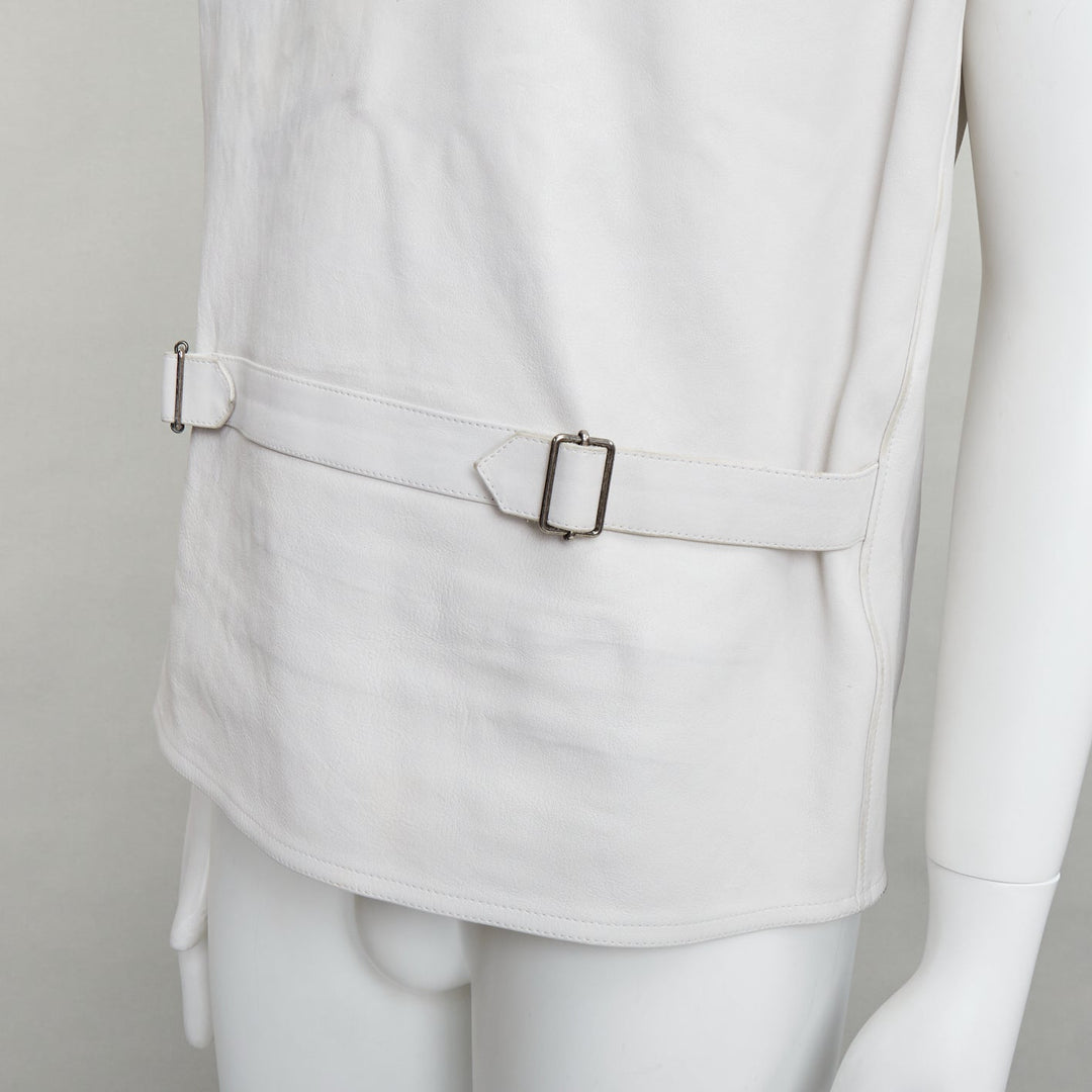 rare PRADA 2023 Runway Raf Simons Vitello white calf leather buckle vest IT50 L