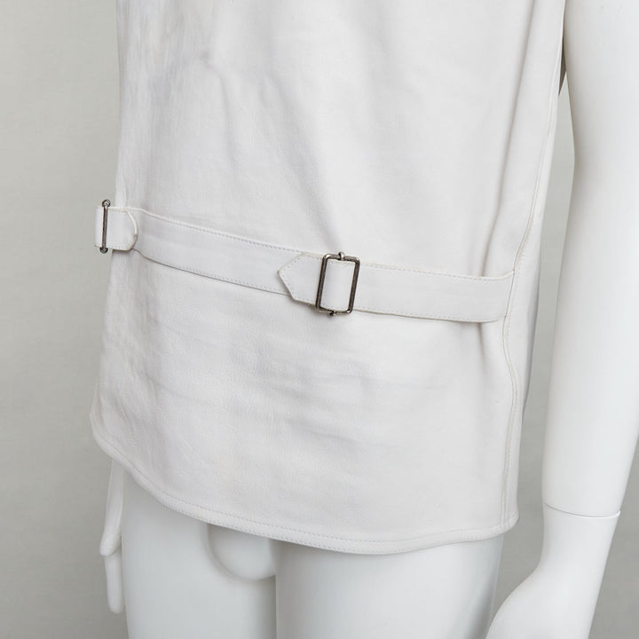 rare PRADA 2023 Runway Raf Simons Vitello white calf leather buckle vest IT50 L