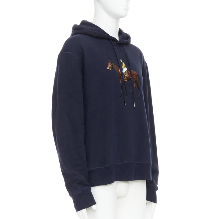 RALPH LAUREN Purple Label navy cotton horse embroidered hoodie XL