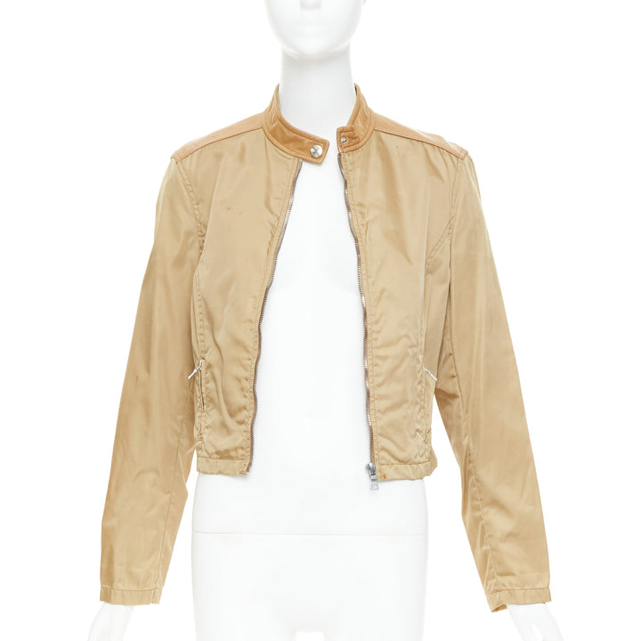PRADA Vintage 2000's tan lambskin trim nylon moto jacket L