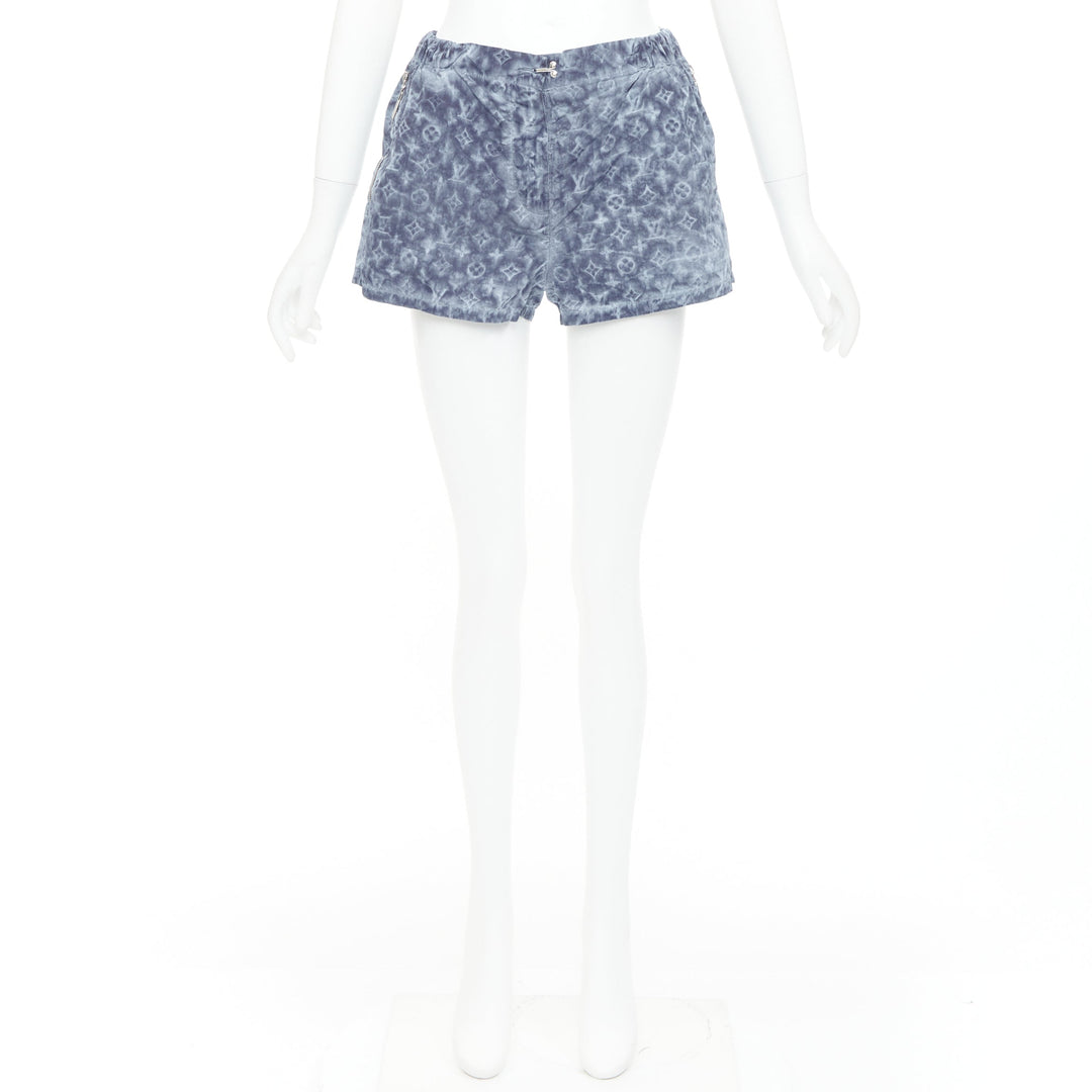 LOUIS VUITTON blue grey tie dye stencil effect monogram print shorts FR36 S