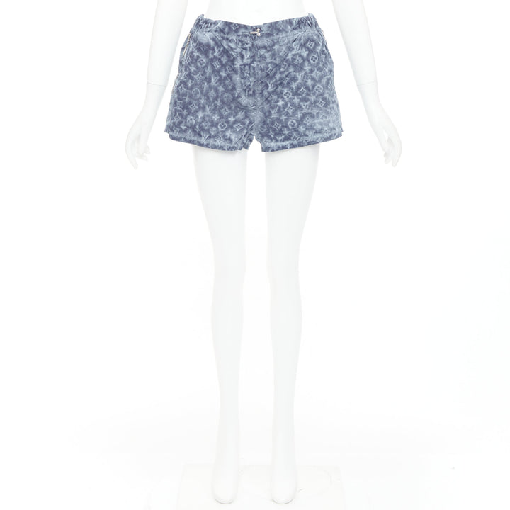 LOUIS VUITTON blue grey tie dye stencil effect monogram print shorts FR36 S